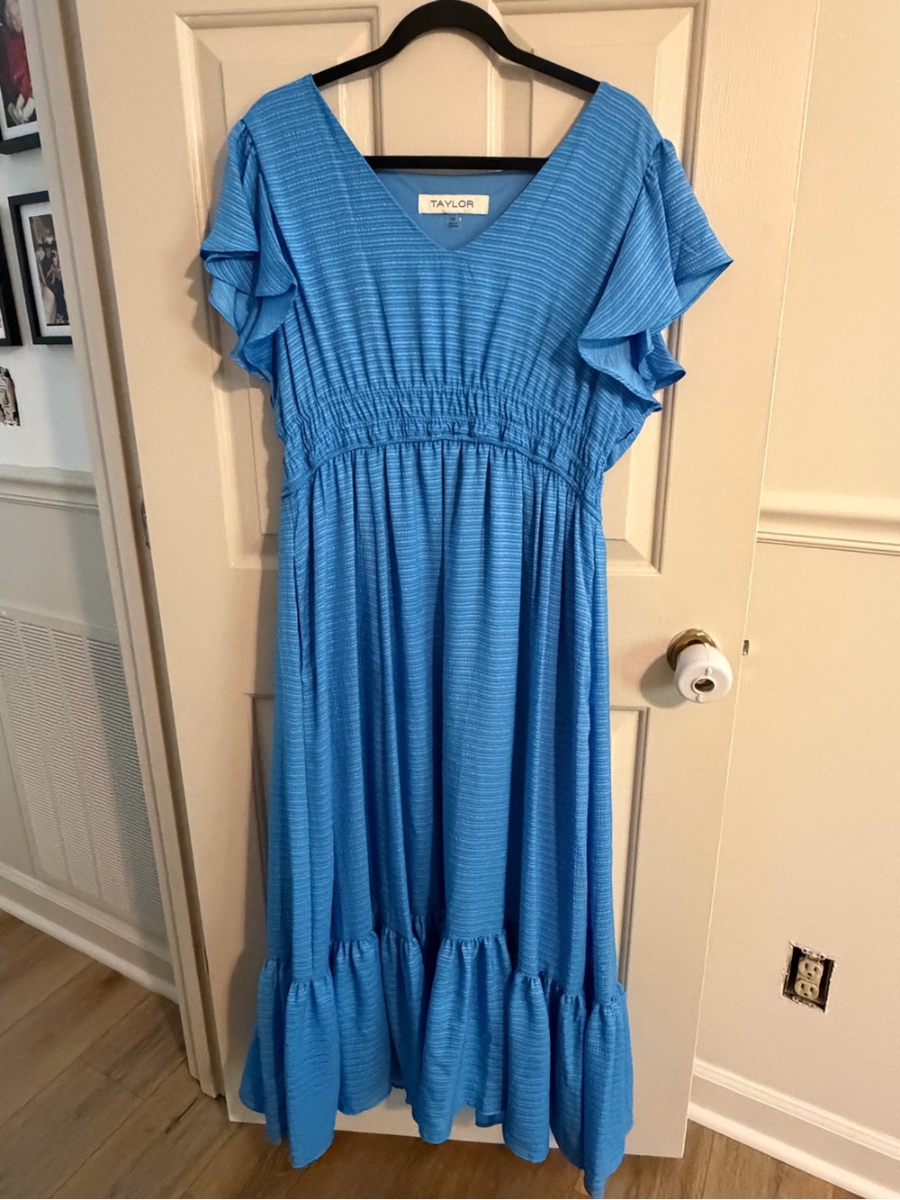 Taylor Girls' Sky Blue Flutter-Sleeve Maxi Dress